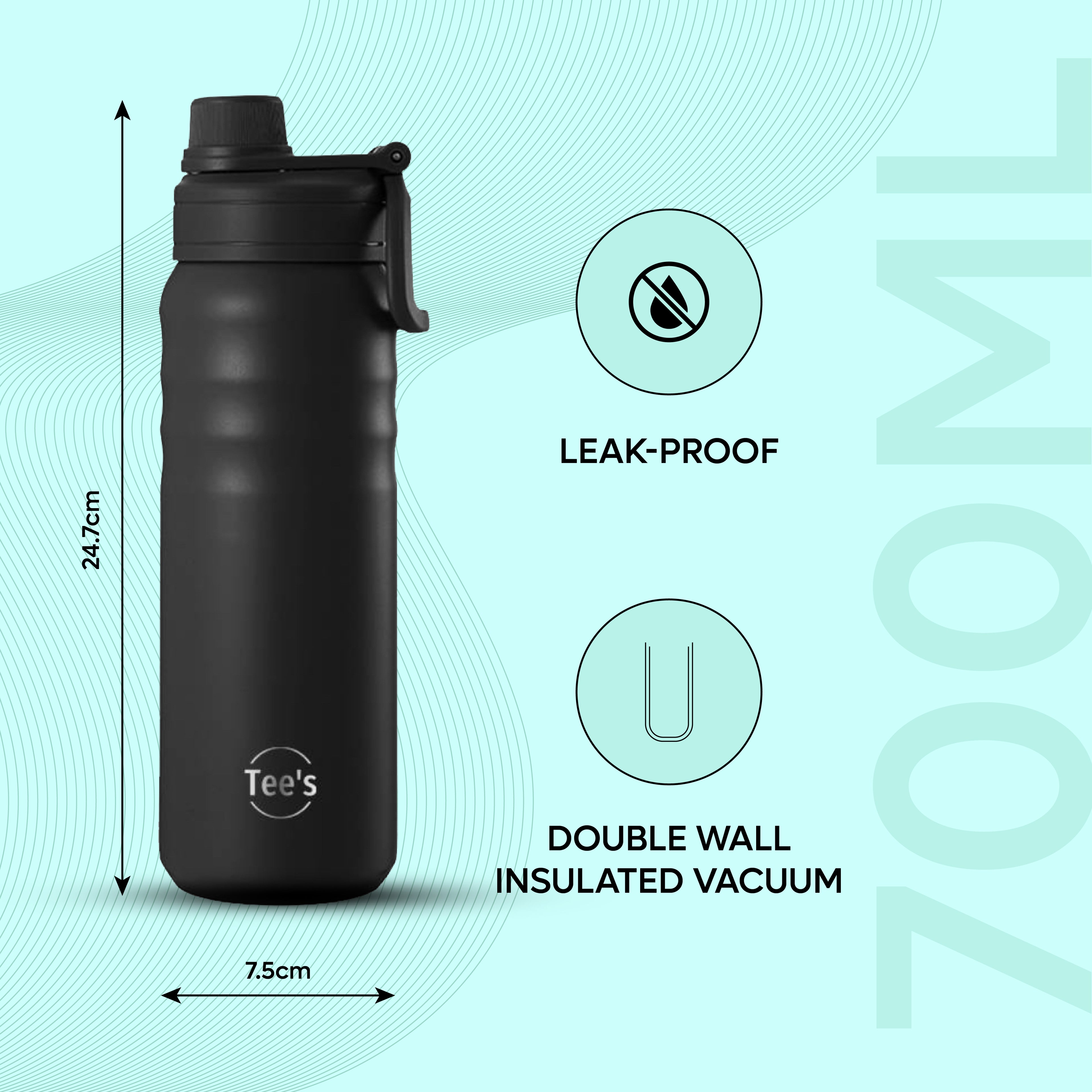 Tee's Double Wall Insulated Vacuum Water Bottle